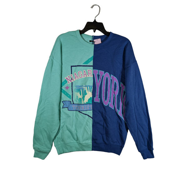 Wild Fable Niagara Falls Sweatshirt S Blue Green Colorblock NY Graphic Oversized - Picture 1 of 10